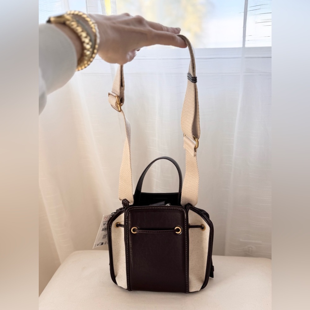 NWT Zara Shoulder Bag/Handbag - Espresso and Ivory